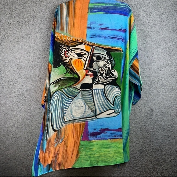 Dilemma Dhun Shroff Kimono Womens Silk Art To Wear Hand Painted Cubism Abstract - Picture 9 of 11